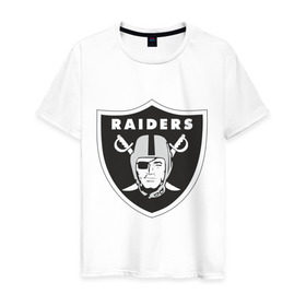 Мужская футболка хлопок с принтом Raiders в Новосибирске, 100% хлопок | прямой крой, круглый вырез горловины, длина до линии бедер, слегка спущенное плечо. | raiders | значок | пираты | рейдеры | эмблема
