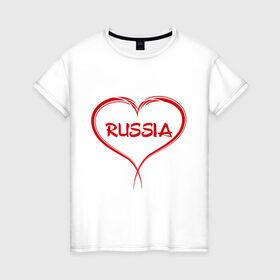 Женская футболка хлопок с принтом Люблю Россию! в Новосибирске, 100% хлопок | прямой крой, круглый вырез горловины, длина до линии бедер, слегка спущенное плечо | russia | россия | русский | че2012 | я люблю россию | я русский