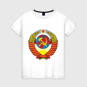 Женская футболка хлопок с принтом СССР (4) в Новосибирске, 100% хлопок | прямой крой, круглый вырез горловины, длина до линии бедер, слегка спущенное плечо | герб ссср | ссср | я русский