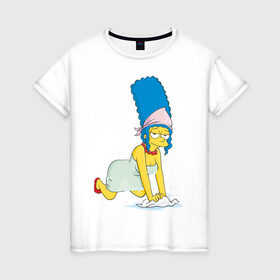 Женская футболка хлопок с принтом Мардж в Новосибирске, 100% хлопок | прямой крой, круглый вырез горловины, длина до линии бедер, слегка спущенное плечо | simpsons | мардж | симпсоны | симсоны