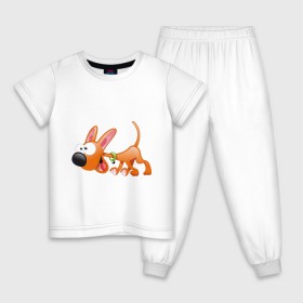 Детская пижама хлопок с принтом Cartoon dog (2) в Новосибирске, 100% хлопок |  брюки и футболка прямого кроя, без карманов, на брюках мягкая резинка на поясе и по низу штанин
 | мультяшный | песик | собака