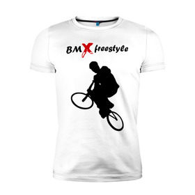 Мужская футболка премиум с принтом BMX freestyle (2) в Новосибирске, 92% хлопок, 8% лайкра | приталенный силуэт, круглый вырез ворота, длина до линии бедра, короткий рукав | moto gp | motokross | x fighters | мото | мотокросс | х файтерс | экстрим