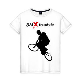 Женская футболка хлопок с принтом BMX freestyle (2) в Новосибирске, 100% хлопок | прямой крой, круглый вырез горловины, длина до линии бедер, слегка спущенное плечо | moto gp | motokross | x fighters | мото | мотокросс | х файтерс | экстрим