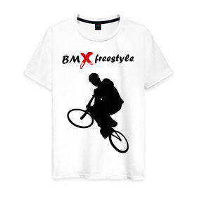 Мужская футболка хлопок с принтом BMX freestyle (2) в Новосибирске, 100% хлопок | прямой крой, круглый вырез горловины, длина до линии бедер, слегка спущенное плечо. | moto gp | motokross | x fighters | мото | мотокросс | х файтерс | экстрим