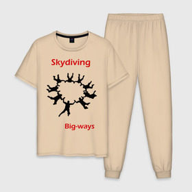 Мужская пижама хлопок с принтом Skydiving в Новосибирске, 100% хлопок | брюки и футболка прямого кроя, без карманов, на брюках мягкая резинка на поясе и по низу штанин
 | sky | skydiving | небо | парашют | парашютизм | скай | скайдайвинг