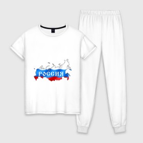 Женская пижама хлопок с принтом Карта России в Новосибирске, 100% хлопок | брюки и футболка прямого кроя, без карманов, на брюках мягкая резинка на поясе и по низу штанин | че2012 | я русский