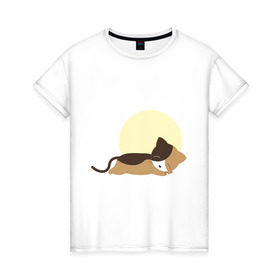Женская футболка хлопок с принтом Спящий котенок в Новосибирске, 100% хлопок | прямой крой, круглый вырез горловины, длина до линии бедер, слегка спущенное плечо | 