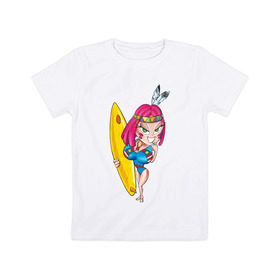 Детская футболка хлопок с принтом Surfer  Girl в Новосибирске, 100% хлопок | круглый вырез горловины, полуприлегающий силуэт, длина до линии бедер | Тематика изображения на принте: girl | surf | surfer | surfer girl | волна | девочка серфер | на гребне | серф | серфер | серфинг