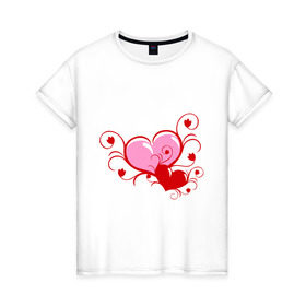 Женская футболка хлопок с принтом 2 сердца в Новосибирске, 100% хлопок | прямой крой, круглый вырез горловины, длина до линии бедер, слегка спущенное плечо | heart | love | любовь | сердечко | сердце