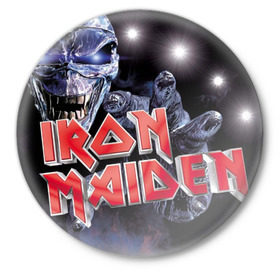 Значок с принтом Iron maiden sign в Новосибирске,  металл | круглая форма, металлическая застежка в виде булавки | iron maiden | manowar | metall | metallica | рок | хэви метал