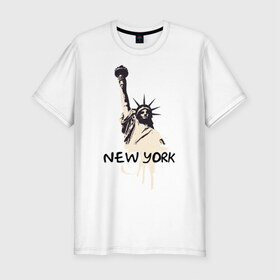 Мужская футболка премиум с принтом New York (2) в Новосибирске, 92% хлопок, 8% лайкра | приталенный силуэт, круглый вырез ворота, длина до линии бедра, короткий рукав | america | америка | американский | нью йорк | свободы | статуя