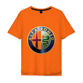 Мужская футболка хлопок Oversize с принтом Альфа Ромео в Новосибирске, 100% хлопок | свободный крой, круглый ворот, “спинка” длиннее передней части | alfa romeo | автобренд | автомобили | альфа ромео | бренд | бренды | логотип | машины
