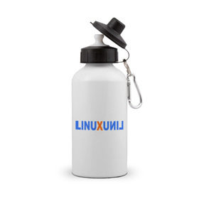 Бутылка спортивная с принтом Linux (7) в Новосибирске, металл | емкость — 500 мл, в комплекте две пластиковые крышки и карабин для крепления | linux | зеркальное отражение | линукс | надпись