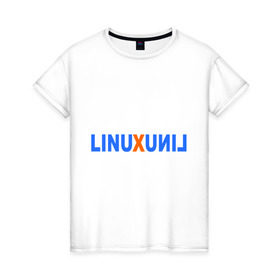 Женская футболка хлопок с принтом Linux (7) в Новосибирске, 100% хлопок | прямой крой, круглый вырез горловины, длина до линии бедер, слегка спущенное плечо | linux | зеркальное отражение | линукс | надпись