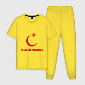 Мужская пижама хлопок с принтом Taliban airlines (2) в Новосибирске, 100% хлопок | брюки и футболка прямого кроя, без карманов, на брюках мягкая резинка на поясе и по низу штанин
 | airlines | taliban | авиалинии | полет | рейс | самолет | талибы