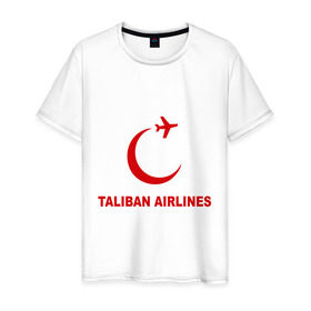 Мужская футболка хлопок с принтом Taliban airlines (2) в Новосибирске, 100% хлопок | прямой крой, круглый вырез горловины, длина до линии бедер, слегка спущенное плечо. | airlines | taliban | авиалинии | полет | рейс | самолет | талибы