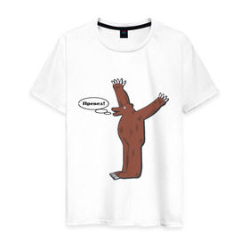 Мужская футболка хлопок с принтом Превед в Новосибирске, 100% хлопок | прямой крой, круглый вырез горловины, длина до линии бедер, слегка спущенное плечо. | медвед | превед | упячка