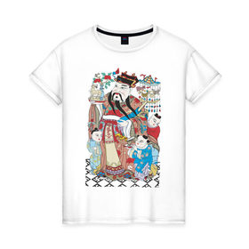 Женская футболка хлопок с принтом Китайские мотивы в Новосибирске, 100% хлопок | прямой крой, круглый вырез горловины, длина до линии бедер, слегка спущенное плечо | древний китай | картина | китай | китайская семья | китайские мотивы