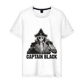 Мужская футболка хлопок с принтом Captain Black в Новосибирске, 100% хлопок | прямой крой, круглый вырез горловины, длина до линии бедер, слегка спущенное плечо. | пират | скелет