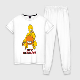 Женская пижама хлопок с принтом Simpsons (2) в Новосибирске, 100% хлопок | брюки и футболка прямого кроя, без карманов, на брюках мягкая резинка на поясе и по низу штанин | гомер