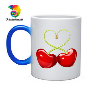 Кружка хамелеон с принтом Chery love в Новосибирске, керамика | меняет цвет при нагревании, емкость 330 мл | cherry | chery | love | вишенки | вишни | любовь | сердце