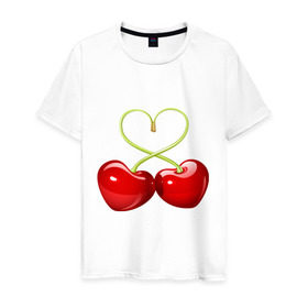 Мужская футболка хлопок с принтом Chery love в Новосибирске, 100% хлопок | прямой крой, круглый вырез горловины, длина до линии бедер, слегка спущенное плечо. | cherry | chery | love | вишенки | вишня | любовь