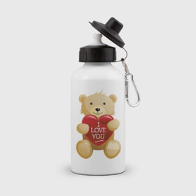 Бутылка спортивная с принтом Медведь с сердцем (3) в Новосибирске, металл | емкость — 500 мл, в комплекте две пластиковые крышки и карабин для крепления | Тематика изображения на принте: люблю | медведь | медвежонок | медвежонок с сердцем | мишка | мишка с сердечком | мишка с сердцем | сердечко | сердце