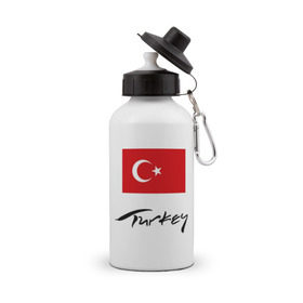 Бутылка спортивная с принтом Turkey (2) в Новосибирске, металл | емкость — 500 мл, в комплекте две пластиковые крышки и карабин для крепления | turkey | алания | анталья | белек | отдых в турции | отпуск в турции | турецкий флаг | турция | флаг турции