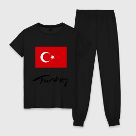 Женская пижама хлопок с принтом Turkey (2) в Новосибирске, 100% хлопок | брюки и футболка прямого кроя, без карманов, на брюках мягкая резинка на поясе и по низу штанин | Тематика изображения на принте: turkey | алания | анталья | белек | отдых в турции | отпуск в турции | турецкий флаг | турция | флаг турции