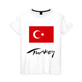 Женская футболка хлопок с принтом Turkey (2) в Новосибирске, 100% хлопок | прямой крой, круглый вырез горловины, длина до линии бедер, слегка спущенное плечо | Тематика изображения на принте: turkey | алания | анталья | белек | отдых в турции | отпуск в турции | турецкий флаг | турция | флаг турции