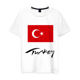 Мужская футболка хлопок с принтом Turkey (2) в Новосибирске, 100% хлопок | прямой крой, круглый вырез горловины, длина до линии бедер, слегка спущенное плечо. | Тематика изображения на принте: turkey | алания | анталья | белек | отдых в турции | отпуск в турции | турецкий флаг | турция | флаг турции