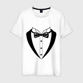 Мужская футболка хлопок с принтом Смокинг с бабочкой в Новосибирске, 100% хлопок | прямой крой, круглый вырез горловины, длина до линии бедер, слегка спущенное плечо. | Тематика изображения на принте: костюм | строгая