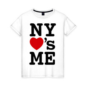 Женская футболка хлопок с принтом NY loves me в Новосибирске, 100% хлопок | прямой крой, круглый вырез горловины, длина до линии бедер, слегка спущенное плечо | america | i love ny | new york | америка | любит | меня | нью йорк