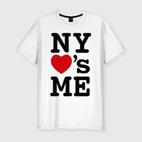 Мужская футболка премиум с принтом NY loves me в Новосибирске, 92% хлопок, 8% лайкра | приталенный силуэт, круглый вырез ворота, длина до линии бедра, короткий рукав | america | i love ny | new york | америка | любит | меня | нью йорк