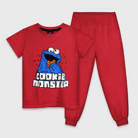 Детская пижама хлопок с принтом Cookie monster ест печеньку в Новосибирске, 100% хлопок |  брюки и футболка прямого кроя, без карманов, на брюках мягкая резинка на поясе и по низу штанин
 | cookie monster | куки монстр | улица сезам