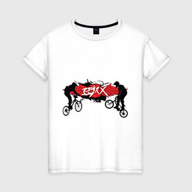 Женская футболка хлопок с принтом BMX (2) в Новосибирске, 100% хлопок | прямой крой, круглый вырез горловины, длина до линии бедер, слегка спущенное плечо | bmx | бмх | велик | вело | велосипед | велосипедист | велоспорт | райдер | фрирайд | экстремальный спорт | экстрим