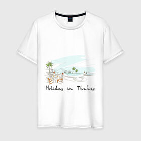Мужская футболка хлопок с принтом Holidey inTurkey в Новосибирске, 100% хлопок | прямой крой, круглый вырез горловины, длина до линии бедер, слегка спущенное плечо. | Тематика изображения на принте: turkey | отдых в турции | отпуск в турции | турция