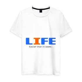 Мужская футболка хлопок с принтом Жизнь проще, чем кажется. в Новосибирске, 100% хлопок | прямой крой, круглый вырез горловины, длина до линии бедер, слегка спущенное плечо. | easier | easy | life | жизнь | о жизни | простая