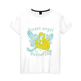 Женская футболка хлопок с принтом Sweet angel (2) в Новосибирске, 100% хлопок | прямой крой, круглый вырез горловины, длина до линии бедер, слегка спущенное плечо | бабочка