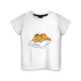 Детская футболка хлопок с принтом Гарфилд в Новосибирске, 100% хлопок | круглый вырез горловины, полуприлегающий силуэт, длина до линии бедер | garfield | гарфилд