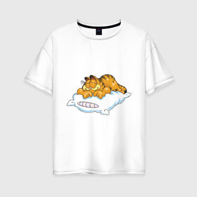 Женская футболка хлопок Oversize с принтом Гарфилд в Новосибирске, 100% хлопок | свободный крой, круглый ворот, спущенный рукав, длина до линии бедер
 | garfield | гарфилд