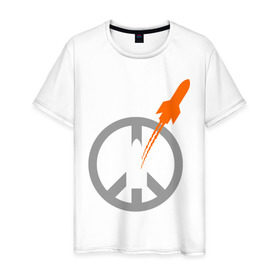 Мужская футболка хлопок с принтом Pacific war в Новосибирске, 100% хлопок | прямой крой, круглый вырез горловины, длина до линии бедер, слегка спущенное плечо. | война | мир | мирная война | ракета