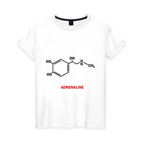 Женская футболка хлопок с принтом Адреналин в Новосибирске, 100% хлопок | прямой крой, круглый вырез горловины, длина до линии бедер, слегка спущенное плечо | adrenaline | адреналин | формула | химическая формула | химия