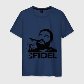 Мужская футболка хлопок с принтом Фидель Кастро в Новосибирске, 100% хлопок | прямой крой, круглый вырез горловины, длина до линии бедер, слегка спущенное плечо. | кастро | куба | лидер | предводитель | свобода | фидель