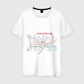 Мужская футболка хлопок с принтом London metro в Новосибирске, 100% хлопок | прямой крой, круглый вырез горловины, длина до линии бедер, слегка спущенное плечо. | london | london metro | metro | карта метро | карта метро лондона | лондон метро | лондонский метрополитен | лондонское метро | метро | метро в лондоне | метро лондона | метрополитен лондона