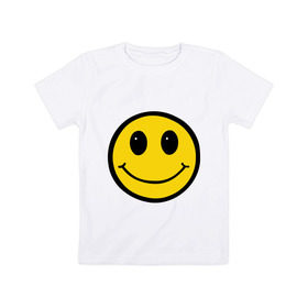 Детская футболка хлопок с принтом Смайл - улыбка в Новосибирске, 100% хлопок | круглый вырез горловины, полуприлегающий силуэт, длина до линии бедер | smile | рожица | смайл | смайлик | улыбка | улыбочка