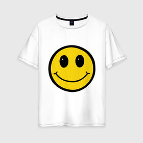 Женская футболка хлопок Oversize с принтом Смайл - улыбка в Новосибирске, 100% хлопок | свободный крой, круглый ворот, спущенный рукав, длина до линии бедер
 | smile | рожица | смайл | смайлик | улыбка | улыбочка