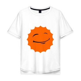 Мужская футболка хлопок Oversize с принтом Смайл - довольное солнце в Новосибирске, 100% хлопок | свободный крой, круглый ворот, “спинка” длиннее передней части | smile | довольное солнце | смайл | солнце | солнышко | улыбка