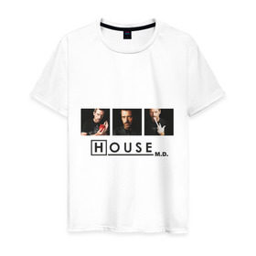 Мужская футболка хлопок с принтом House M.D. в Новосибирске, 100% хлопок | прямой крой, круглый вырез горловины, длина до линии бедер, слегка спущенное плечо. | everybody lies | haus | house | все лгут | доктор | хауз | хаус | хью лори