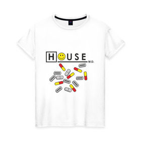 Женская футболка хлопок с принтом House m.d. (2) в Новосибирске, 100% хлопок | прямой крой, круглый вырез горловины, длина до линии бедер, слегка спущенное плечо | everybody lies | haus | house | все лгут | доктор | хауз | хаус | хью лори